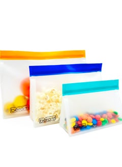 BERAM Reusable Storage Bags, Standing Ziploc Containers, Leak Proof, PEVA Material, Freezer Safe Lunch and Sandwich Bags, Food Safe Picnic and Travel Bags