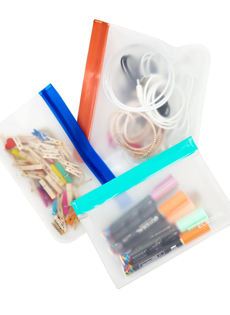 Beram - BERAM Reusable Storage Bags, Standing Ziploc Containers, Leak Proof, PEVA Material, Freezer Safe Lunch and Sandwich Bags, Food Safe Picnic and Travel Bags - Image 1