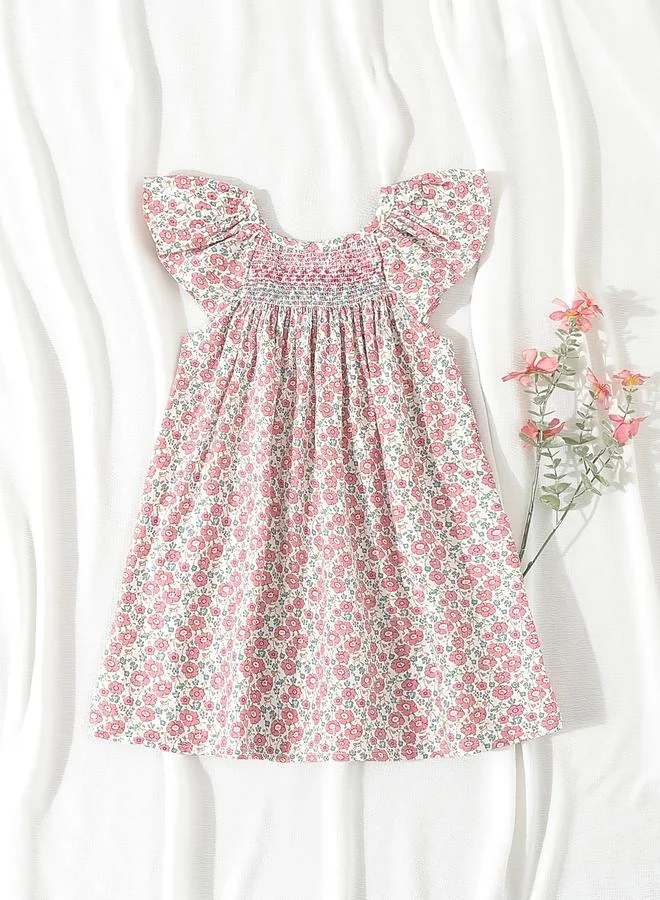تايك تو Take Two Girls Floral Print Smocking Detail Dress