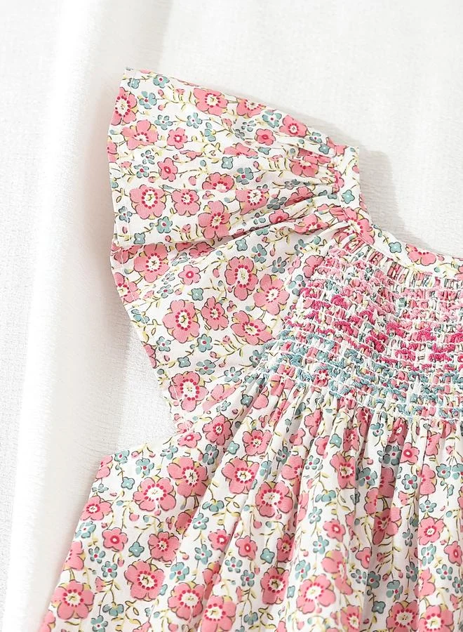 Take Two Take Two Girls Floral Print Smocking Detail Dress