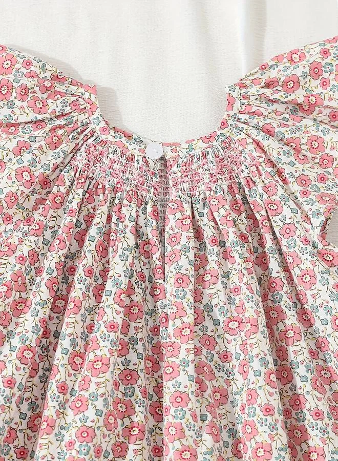 Take Two Take Two Girls Floral Print Smocking Detail Dress