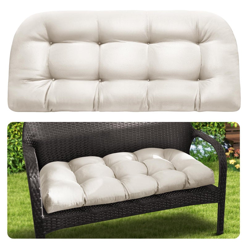 MAGIC ELEPHANT Outdoor Bench Cushion, Memory Foam Loveseat Cushion for Patio Furniture Wicker Chair, Settee Porch Swing Seat Cushion, 44 x 19 Inches (Antique White) - Image 1