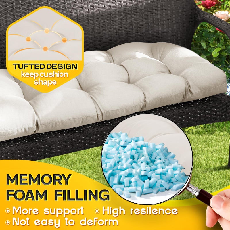 MAGIC ELEPHANT Outdoor Bench Cushion, Memory Foam Loveseat Cushion for Patio Furniture Wicker Chair, Settee Porch Swing Seat Cushion, 44 x 19 Inches (Antique White) - Image 3