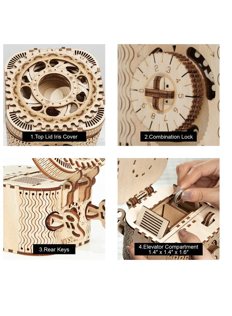 Robotime ROKR Treasure Box Mechanical Gears 3D Wooden Puzzle LK502 Premium 3D Puzzle Building Kits for Adults & Teens - Decorative Home Décor, Ramadan & Holiday Gift (Eid and Birthday) for Puzzle Enthusiasts, Stress Relief STEM Project - Image 2