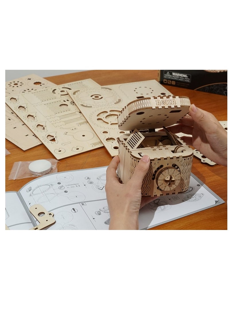 Robotime ROKR Treasure Box Mechanical Gears 3D Wooden Puzzle LK502 Premium 3D Puzzle Building Kits for Adults & Teens - Decorative Home Décor, Ramadan & Holiday Gift (Eid and Birthday) for Puzzle Enthusiasts, Stress Relief STEM Project - Image 4