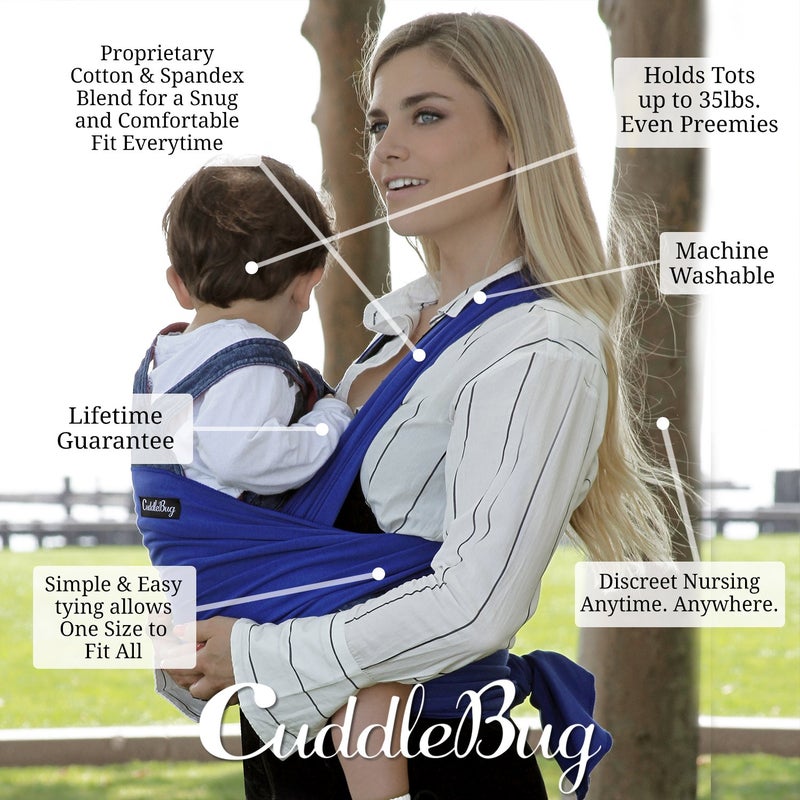 Cuddle Bug CuddleBug Baby Wrap Sling + Carrier - Newborns & Toddlers up to 36 lbs - Hands Free - Gentle, Stretch Fabric - Ideal for Baby Showers - One Size Fits All (Blue) - Image 2