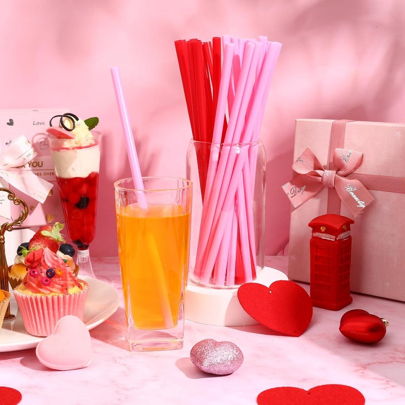 JANYUN JANYUN 30 Pcs Pink Red Heart Shaped Straws Reusable Valentines Plastic Drinking Straw for Valentines Day Party Favors Birthday Bridal Shower Wedding Supplies - Image 4