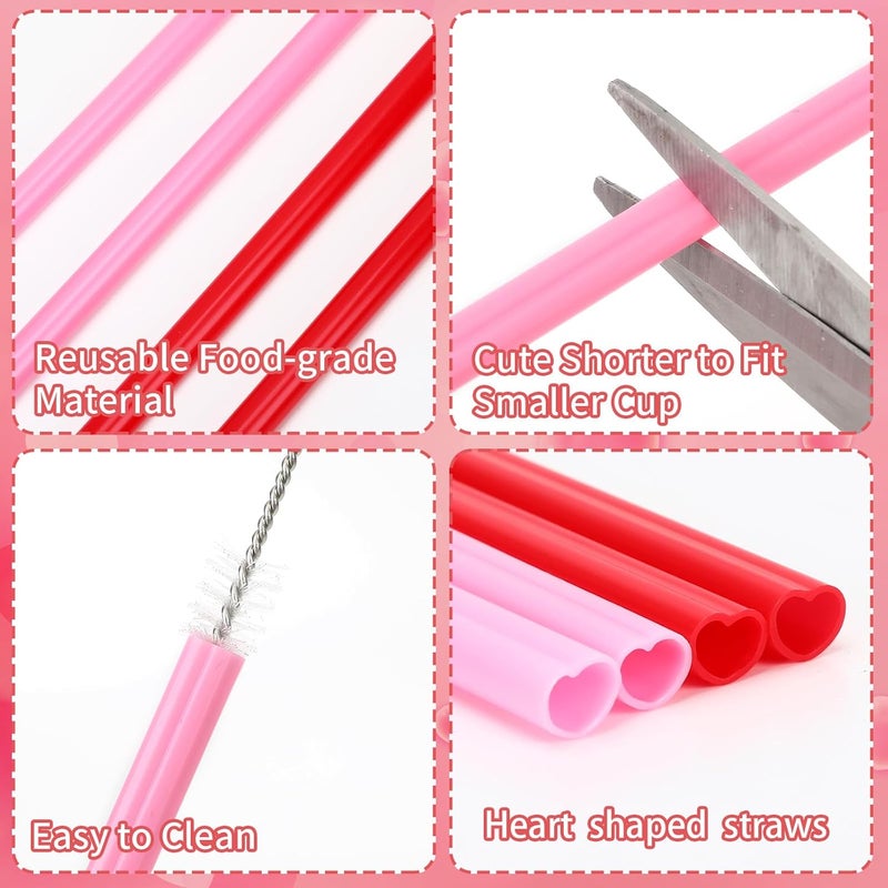 JANYUN JANYUN 30 Pcs Pink Red Heart Shaped Straws Reusable Valentines Plastic Drinking Straw for Valentines Day Party Favors Birthday Bridal Shower Wedding Supplies - Image 3