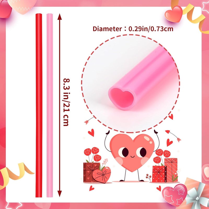 JANYUN JANYUN 30 Pcs Pink Red Heart Shaped Straws Reusable Valentines Plastic Drinking Straw for Valentines Day Party Favors Birthday Bridal Shower Wedding Supplies - Image 2