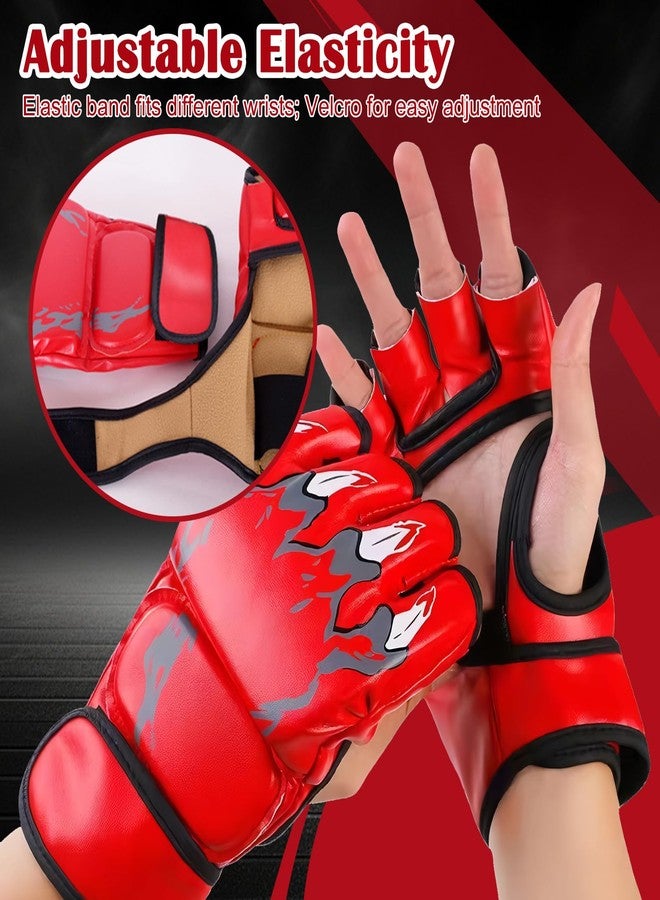 TecoKart قفازات ملاكمة TecoKart® للرجال والنساء، قفازات ملاكمة نصف أصبع للجنسين للتدريب على الملاكمة واللكم والقتال، قفازات لكم سميكة مقاومة للتآكل وجيدة التهوية مع دعم للمعصم (أحمر) - Image 4