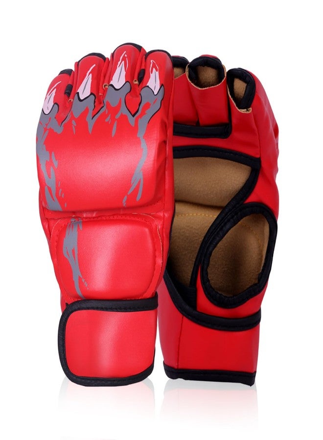 TecoKart قفازات ملاكمة TecoKart® للرجال والنساء، قفازات ملاكمة نصف أصبع للجنسين للتدريب على الملاكمة واللكم والقتال، قفازات لكم سميكة مقاومة للتآكل وجيدة التهوية مع دعم للمعصم (أحمر) - Image 1