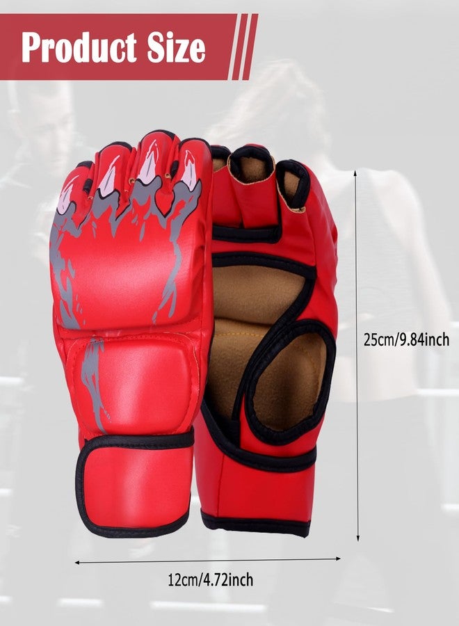 TecoKart قفازات ملاكمة TecoKart® للرجال والنساء، قفازات ملاكمة نصف أصبع للجنسين للتدريب على الملاكمة واللكم والقتال، قفازات لكم سميكة مقاومة للتآكل وجيدة التهوية مع دعم للمعصم (أحمر) - Image 2