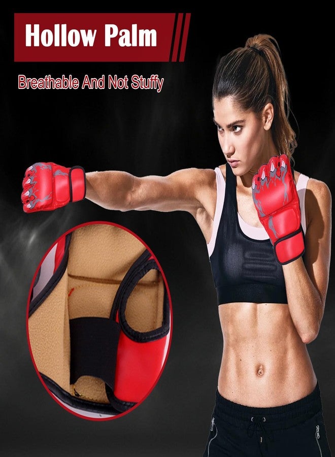 TecoKart قفازات ملاكمة TecoKart® للرجال والنساء، قفازات ملاكمة نصف أصبع للجنسين للتدريب على الملاكمة واللكم والقتال، قفازات لكم سميكة مقاومة للتآكل وجيدة التهوية مع دعم للمعصم (أحمر) - Image 5