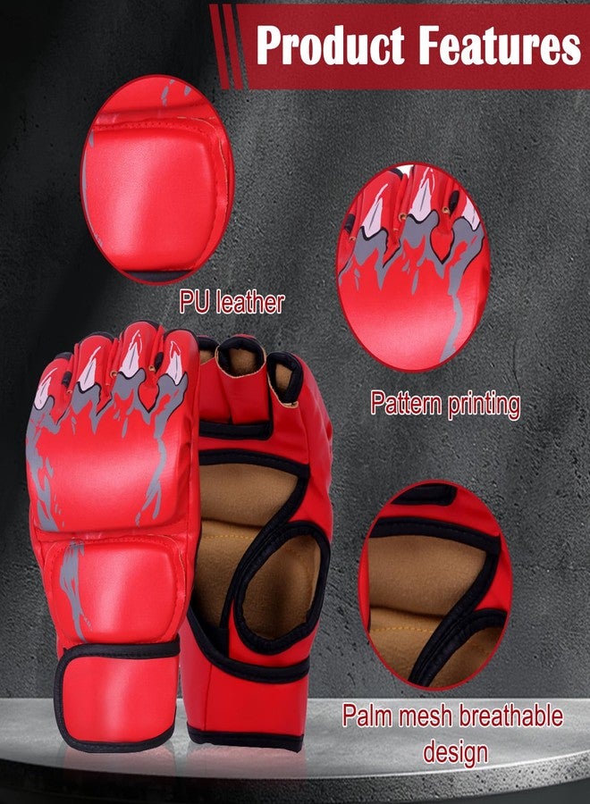 TecoKart قفازات ملاكمة TecoKart® للرجال والنساء، قفازات ملاكمة نصف أصبع للجنسين للتدريب على الملاكمة واللكم والقتال، قفازات لكم سميكة مقاومة للتآكل وجيدة التهوية مع دعم للمعصم (أحمر) - Image 3