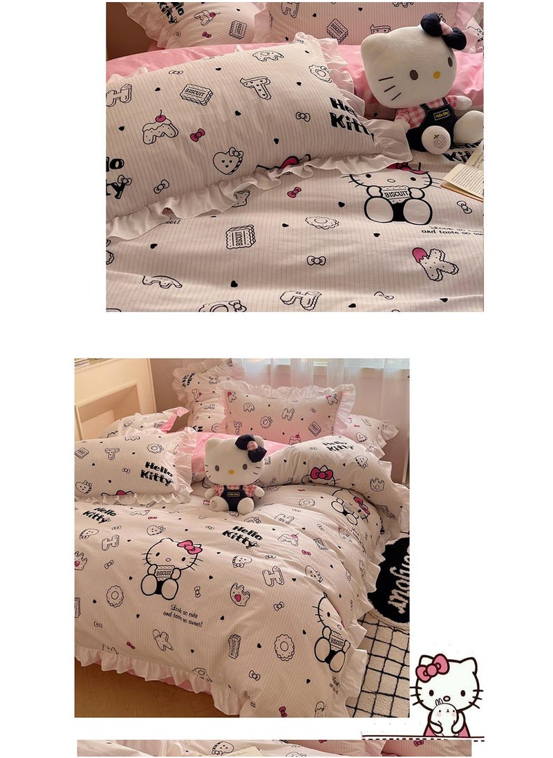 Bluejw - 4-Piece Hello Kitty Cotton Comfortable Set Bed Sheet Set Children's Day Gift Birthday Gift 200X230cm - Image 1