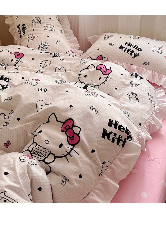 Bluejw - 4-Piece Hello Kitty Cotton Comfortable Set Bed Sheet Set Children's Day Gift Birthday Gift 200X230cm - Image 1