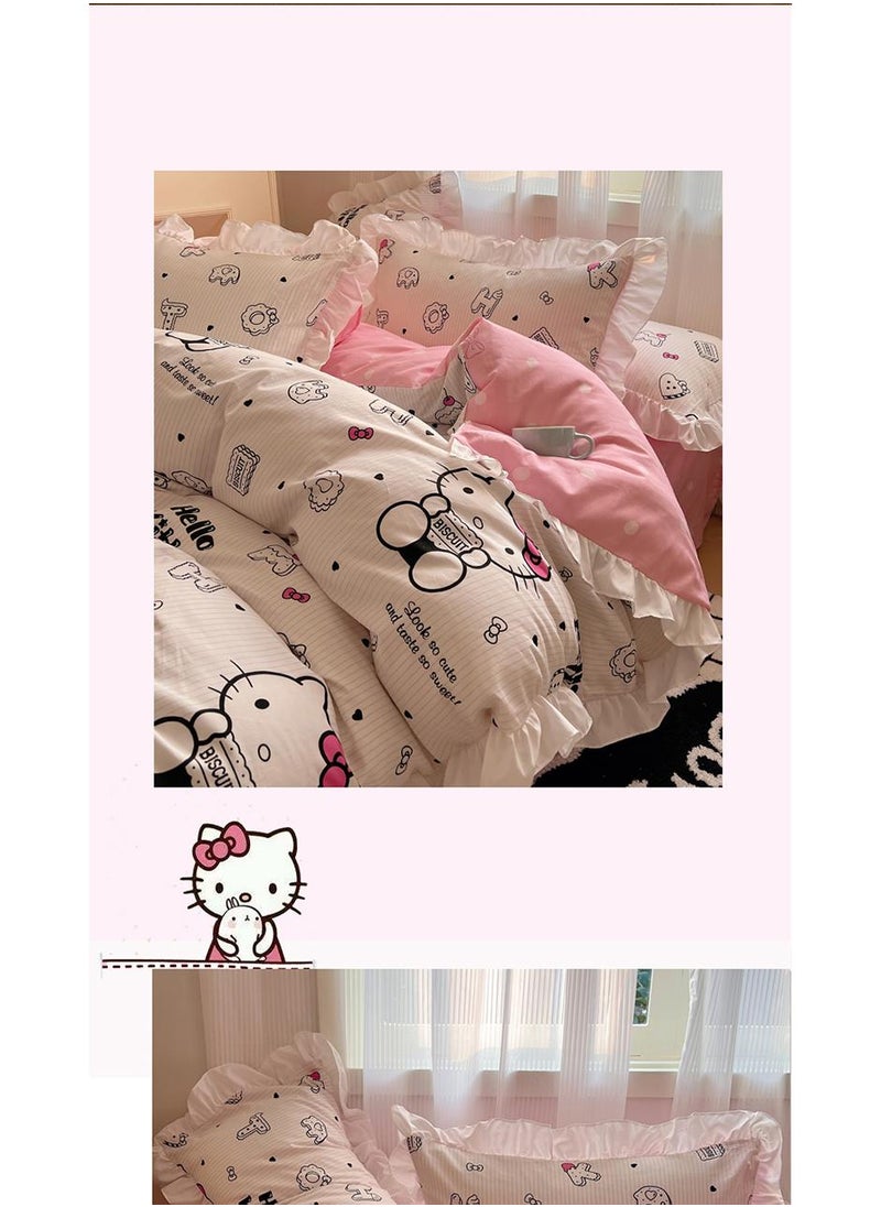 Bluejw - 4-Piece Hello Kitty Cotton Comfortable Set Bed Sheet Set Children's Day Gift Birthday Gift 200X230cm - Image 1