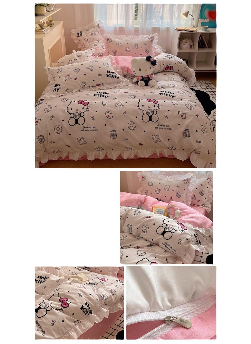 Bluejw - 4-Piece Hello Kitty Cotton Comfortable Set Bed Sheet Set Children's Day Gift Birthday Gift 200X230cm - Image 1