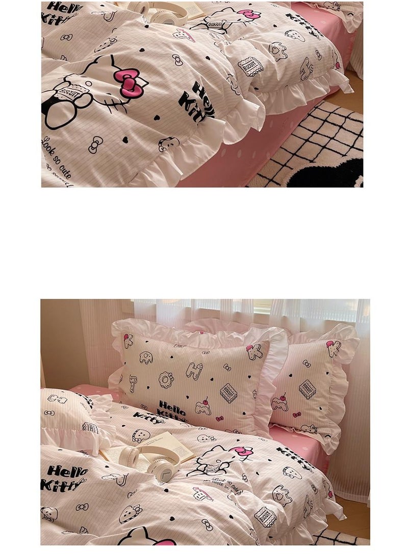 Bluejw - 4-Piece Hello Kitty Cotton Comfortable Set Bed Sheet Set Children's Day Gift Birthday Gift 200X230cm - Image 1