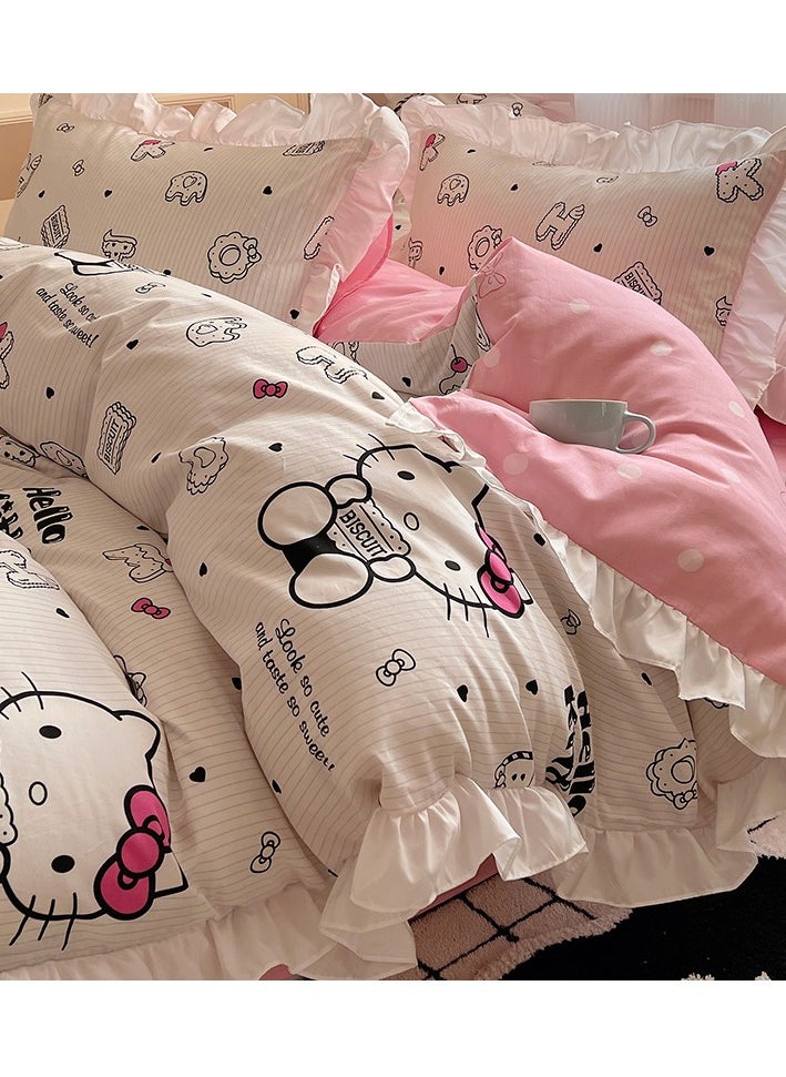 Bluejw - 4-Piece Hello Kitty Cotton Comfortable Set Bed Sheet Set Children's Day Gift Birthday Gift 200X230cm - Image 1