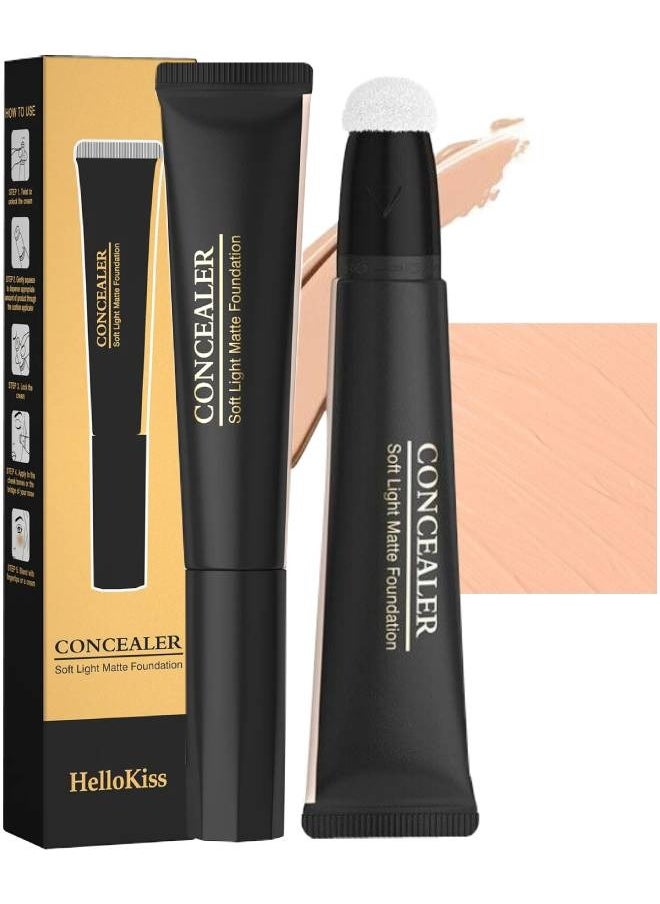 HelloKiss - Concealer Soft Light Matte Foundation Liquid Foundation Makeup Base with Cushion Applicator Natural Lightweight Soft Silky Smooth Creamy Concealer Normal to Oily Skin Instant Age Rewind Eraser 03 - Image 1