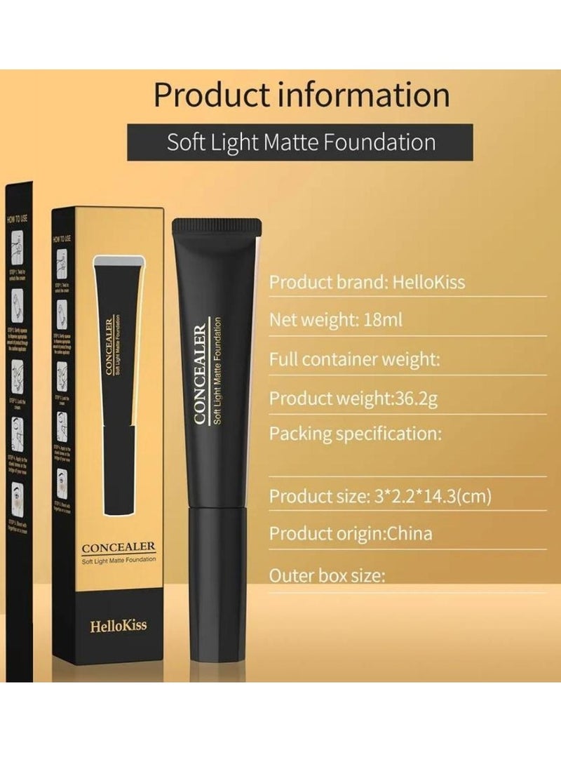 HelloKiss - Concealer Soft Light Matte Foundation Liquid Foundation Makeup Base with Cushion Applicator Natural Lightweight Soft Silky Smooth Creamy Concealer Normal to Oily Skin Instant Age Rewind Eraser 03 - Image 1