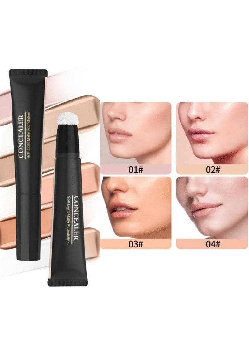 HelloKiss - Concealer Soft Light Matte Foundation Liquid Foundation Makeup Base with Cushion Applicator Natural Lightweight Soft Silky Smooth Creamy Concealer Normal to Oily Skin Instant Age Rewind Eraser 03 - Image 1