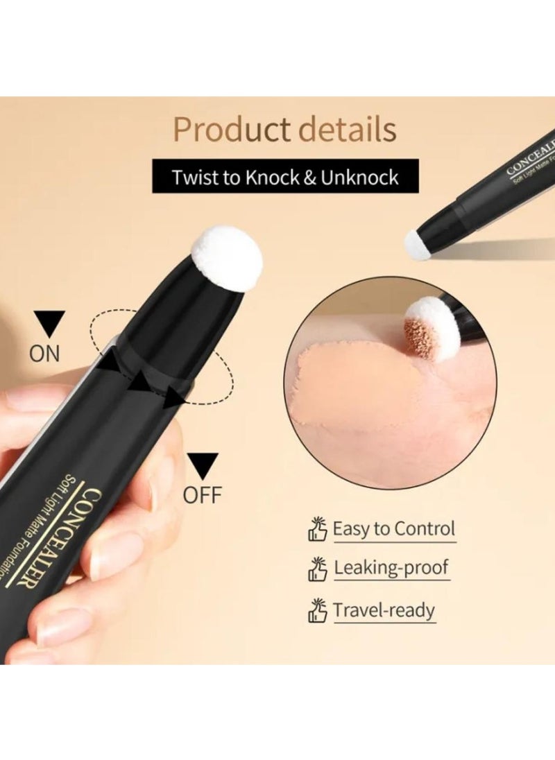 HelloKiss - Concealer Soft Light Matte Foundation Liquid Foundation Makeup Base with Cushion Applicator Natural Lightweight Soft Silky Smooth Creamy Concealer Normal to Oily Skin Instant Age Rewind Eraser 03 - Image 1