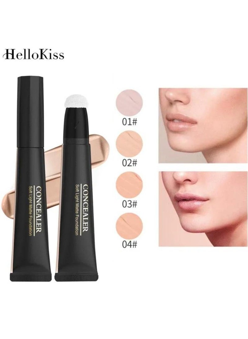 HelloKiss - Concealer Soft Light Matte Foundation Liquid Foundation Makeup Base with Cushion Applicator Natural Lightweight Soft Silky Smooth Creamy Concealer Normal to Oily Skin Instant Age Rewind Eraser 03 - Image 1