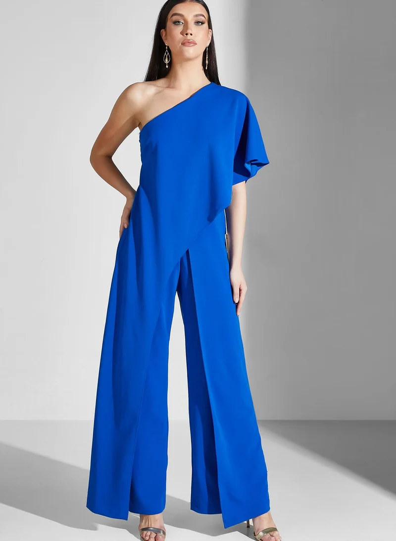 Adrianna Papell One Shoulder Ruffle Sleeve Jumpsuit