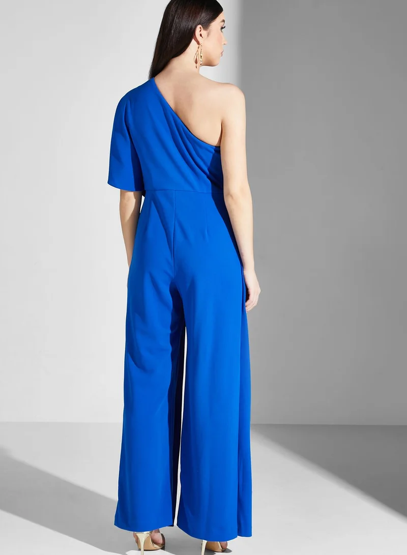 Adrianna Papell One Shoulder Ruffle Sleeve Jumpsuit