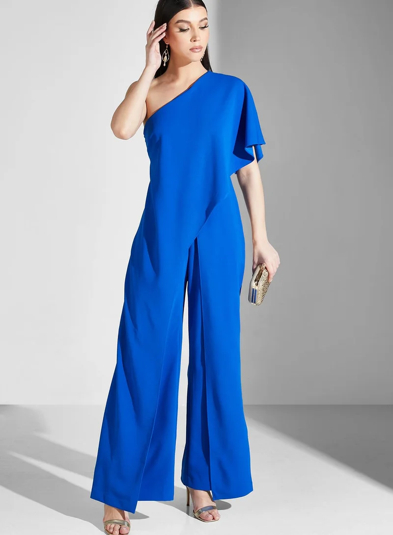 Adrianna Papell One Shoulder Ruffle Sleeve Jumpsuit