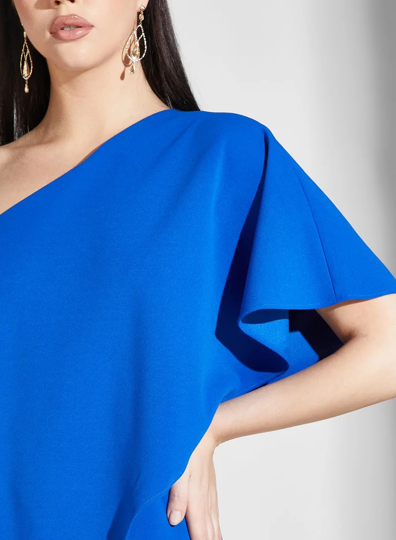 Adrianna Papell One Shoulder Ruffle Sleeve Jumpsuit