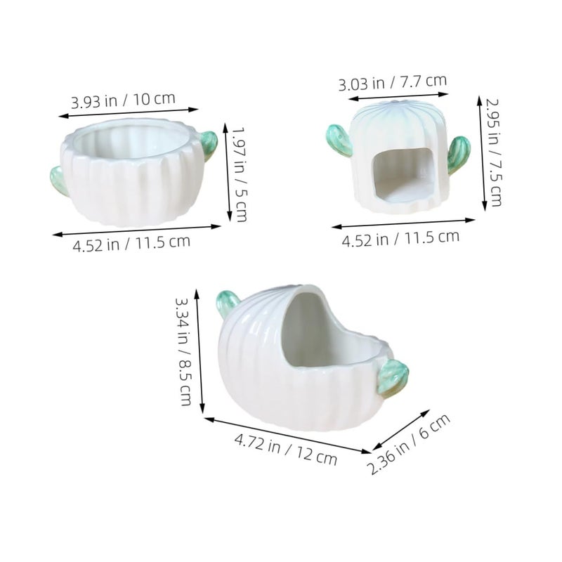 3 Piece Ceramic Hamster Sand Bath Cactus Small Animal Shower Tub for Gerbils Hedgehogs Mice Rats - Image 3