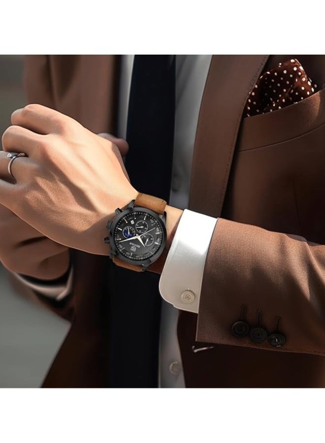 BENYAR Mens Watches Multifunction Chronograph Date Quartz Watch for Men Brown Leather Band Analog Wrist Watch Gift for Men Casual Business - Image 3