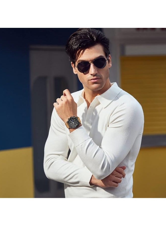 BENYAR Mens Watches Multifunction Chronograph Date Quartz Watch for Men Brown Leather Band Analog Wrist Watch Gift for Men Casual Business - Image 2