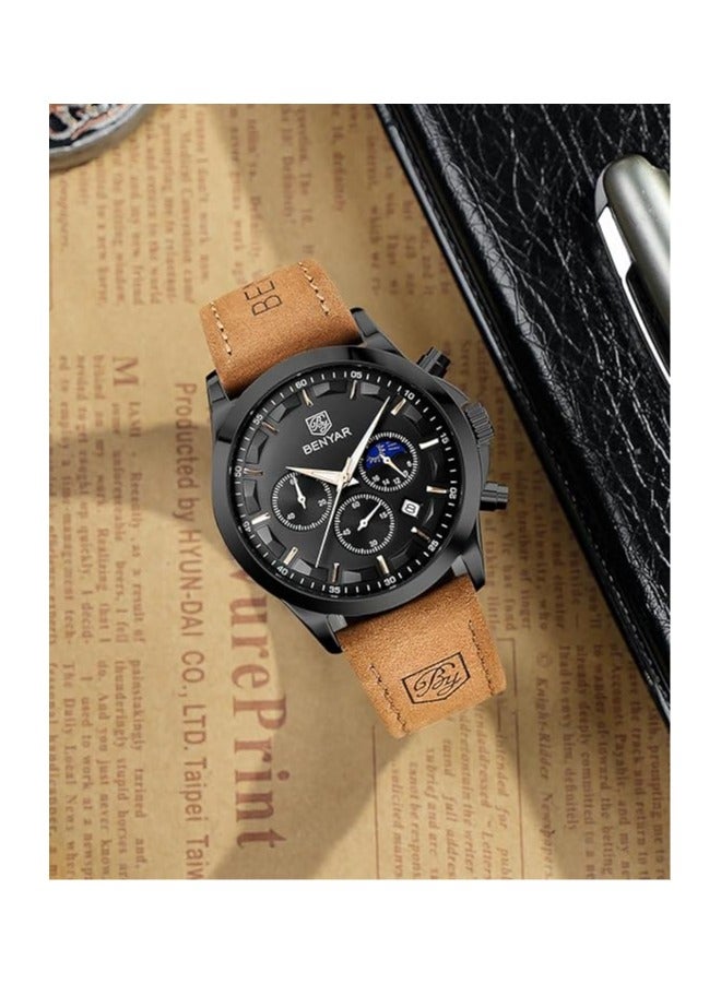 BENYAR Mens Watches Multifunction Chronograph Date Quartz Watch for Men Brown Leather Band Analog Wrist Watch Gift for Men Casual Business - Image 4