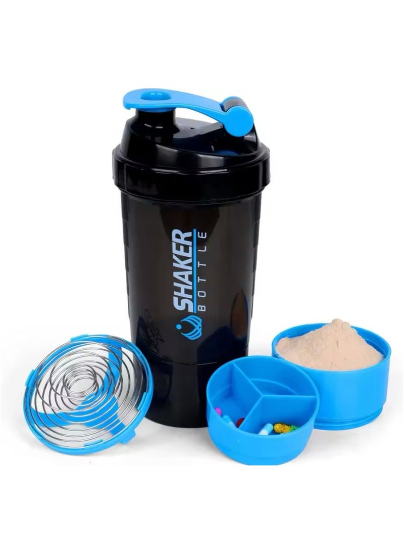 QSHOP Qshop Premium Protein Shaker Bottle for Gym with Storage Organizer for Medicine and Protein Powder, Sports 3-Layer Leak Proof Lid and Twist Lock Container BPA Free  - Image 1