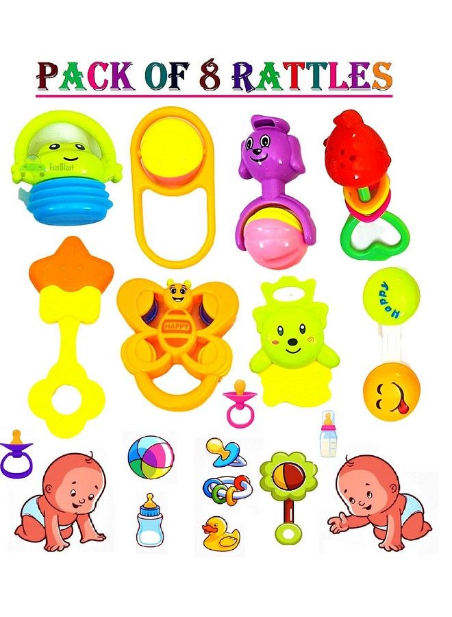 FunBlast Rattles And Teether For Babies Set Of 8 Pcs Colourful Lovely Attractive Rattles And Teether For Babies Toddlers Infants & Children (Multicolor) - Image 4