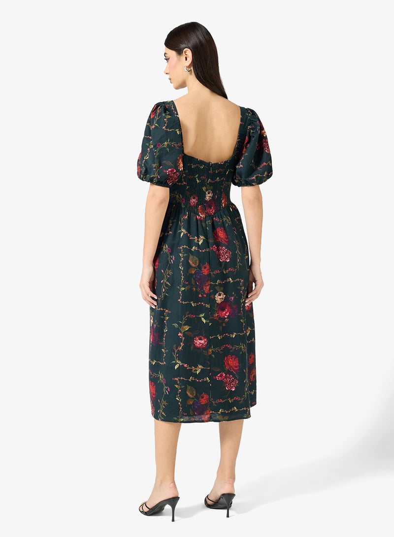 Hope & Ivy Square Neck Floral Cotton Floral print Midi Dress - Image 2