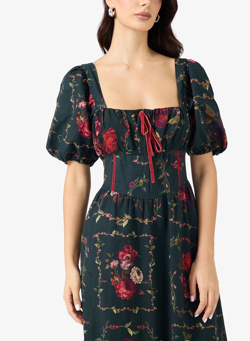 Hope & Ivy Square Neck Floral Cotton Floral print Midi Dress - Image 3