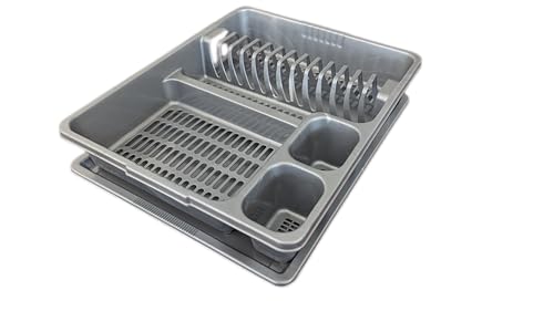STL Plastic Dish Rack with Drip Tray  13 Plate Capacity  5 Color Options  FoodGrade BPAFree  Kitchen Organizer Grey