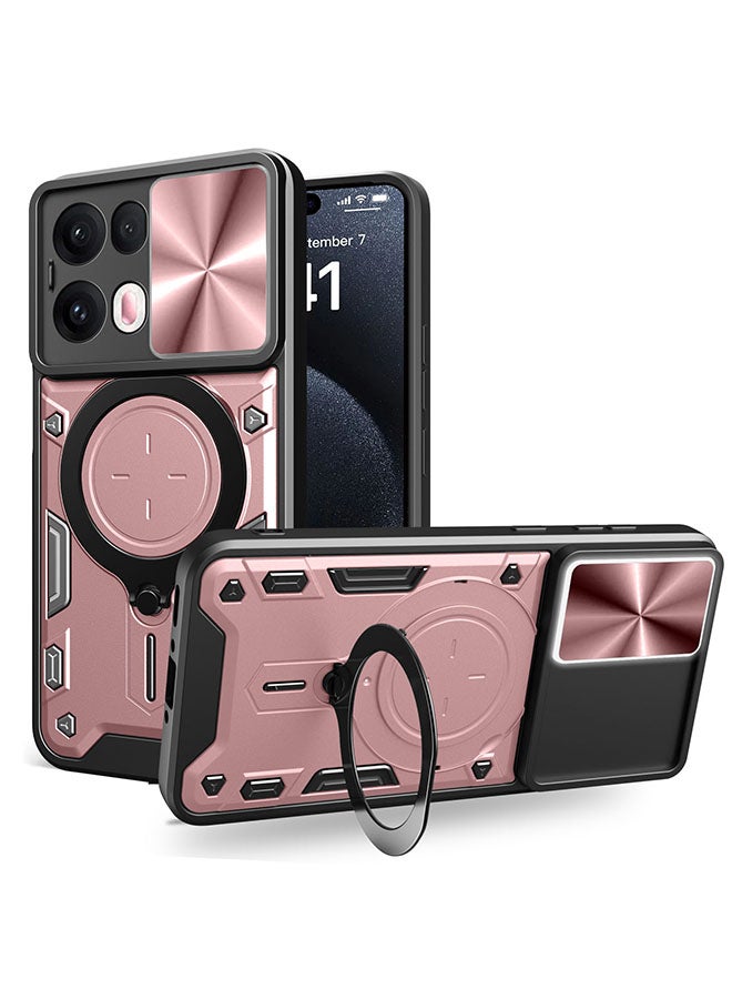 حافظة ل OPPO Reno 13 Pro مع غطاء كاميرا منزلق، مسند، PC+TPU ثنائي الطبقةRose Gold - Image 1