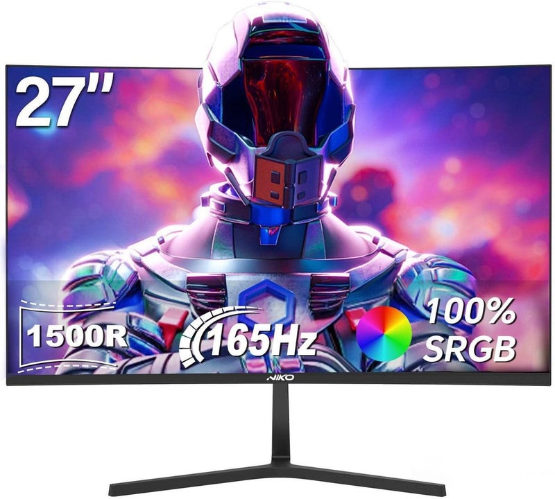 NIKO 27 بوصة شاشة ألعاب منحنية بدقة 2K QHD، 165 هرتز، 1 مللي ثانية، لوحة IPS، 2560×1440، DisplayPort و HDMI، تقنية العناية بالعين، أسود - 27NMSX - Image 1