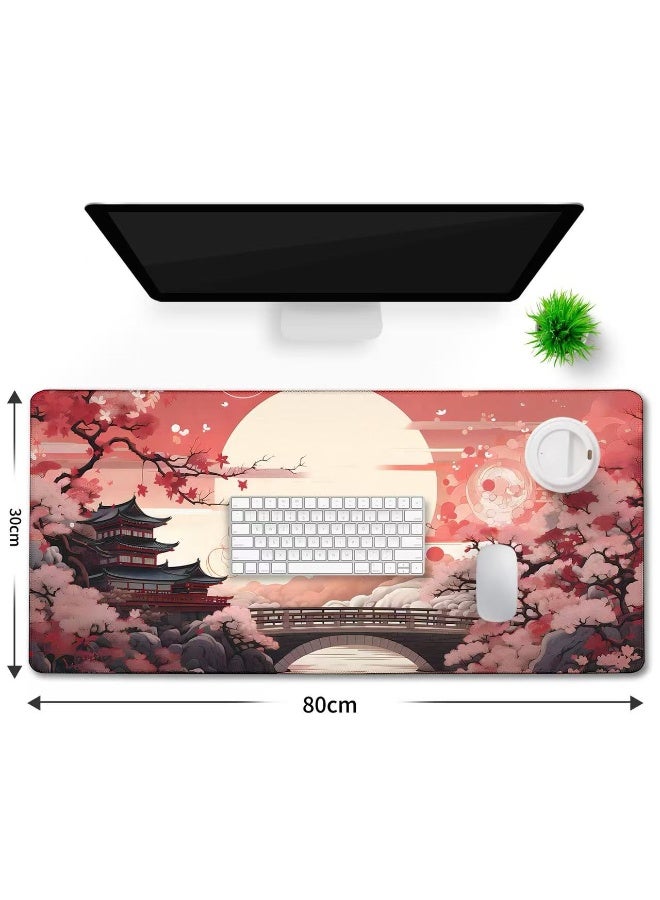 فوميمو سجادة ماوس ألعاب كبيرة بحواف مخيطة، بسطح مقاوم للماء وقاعدة مطاطية ثابتة لمكتب المنزل والالعاب، 80 × 30 سم ( برتقالي محمر) - Image 2