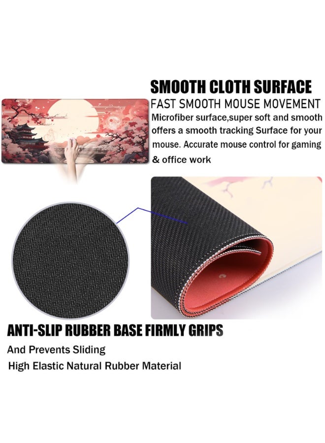 فوميمو سجادة ماوس ألعاب كبيرة بحواف مخيطة، بسطح مقاوم للماء وقاعدة مطاطية ثابتة لمكتب المنزل والالعاب، 80 × 30 سم ( برتقالي محمر) - Image 3