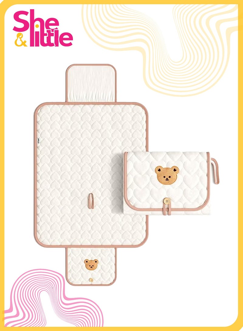 She&Little Foldable Waterproof Diaper Changing Pad, Portable Baby Changing Mat, Bear Pattern Soft Padded Design, Travel Essential, For Newborns to 36 Months (White) - Image 1