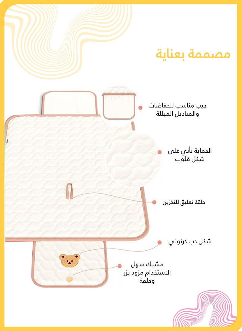 She&Little Foldable Waterproof Diaper Changing Pad, Portable Baby Changing Mat, Bear Pattern Soft Padded Design, Travel Essential, For Newborns to 36 Months (White) - Image 2