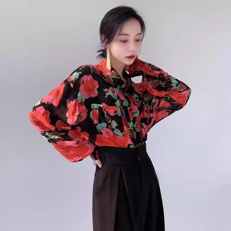 Sister gathering uniform wedding wedding bridesmaid group photo performance clothing 90s retro Hong Kong style floral shirt - Image 2