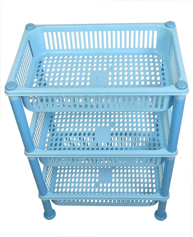mastBus Plastic Vegetable Stand for Kitchen Fruit Sabji Multipurpose 3 Rack Large Light Blue 1 Piece - Image 3